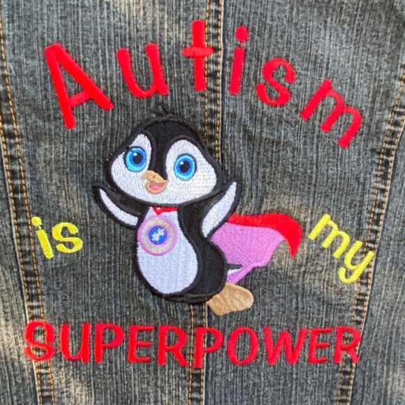 So Gsjc Denim Jacket SZ S/CH Custom Embroidered Autism Awareness - Picture 3 of 4